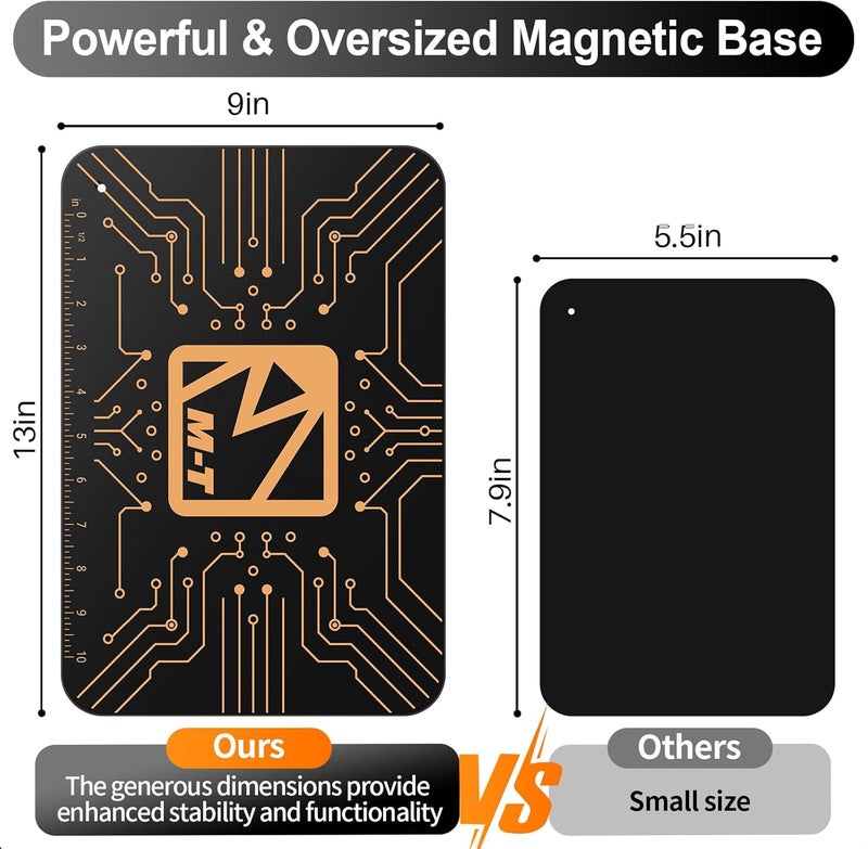 MT Helping Hands Soldering Station, Magnetic Third Hand Tool PCB Holder with 5X Magnifying Glass 13x9 IN Non-Slip Steel Weighted Base 4 Arms for Electronic Repair Soldering Jewelry Crafts and Welding - Image 3